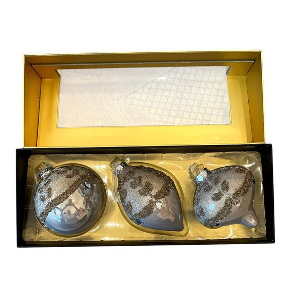 Christian Lacroix Beaded Glass Ornament Set of 3 Iridescent Pink & Gold NEW - Picture 7 of 16